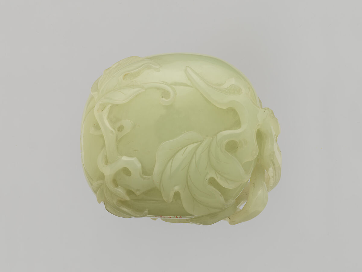Covered Box in the Shape of a Peach, Jade (nephrite), China