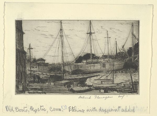 Old Boats, Mystic, Conn., Albert E. Flanagan (American, Newark, New Jersey 1884–1969 New York), Etching with drypoint 
