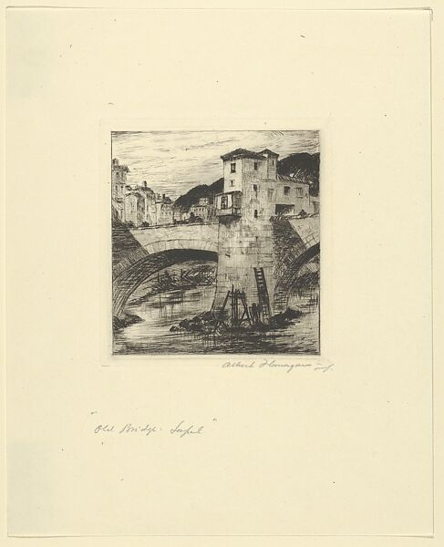 Old Bridge, Sospel, Albert E. Flanagan (American, Newark, New Jersey 1884–1969 New York), Etching with soft-ground etching 