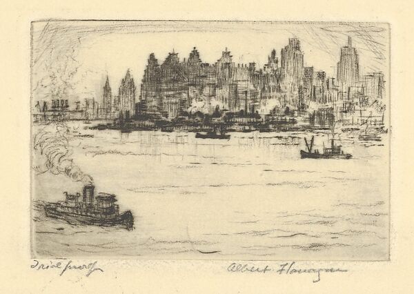 Skyscrapers from a Harbour, Albert E. Flanagan (American, Newark, New Jersey 1884–1969 New York), Drypoint, trial proof 