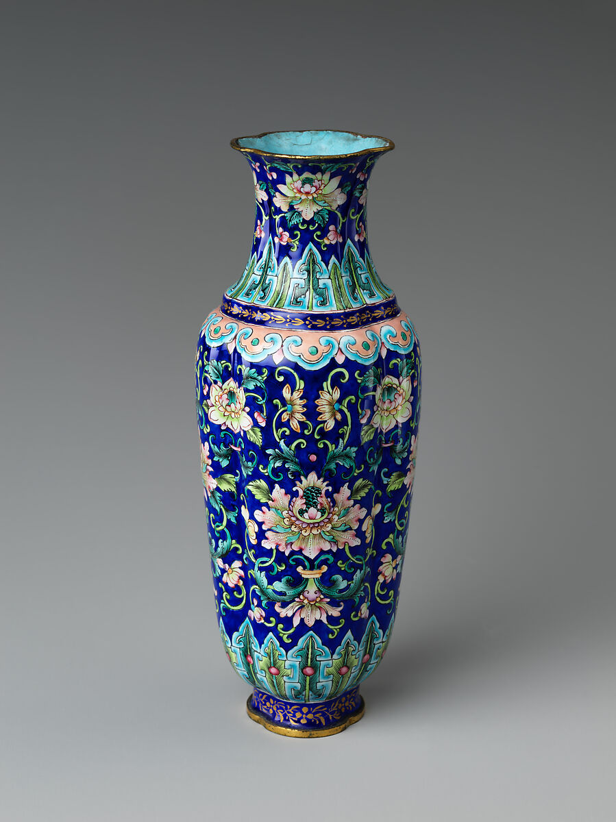 Tool bottle (from incense set), Painted enamel on copper alloy, China