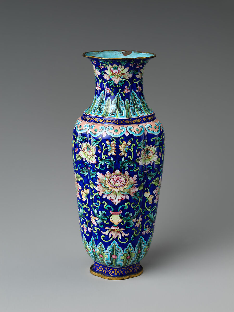 Tool bottle (from incense set), Painted enamel on copper alloy, China