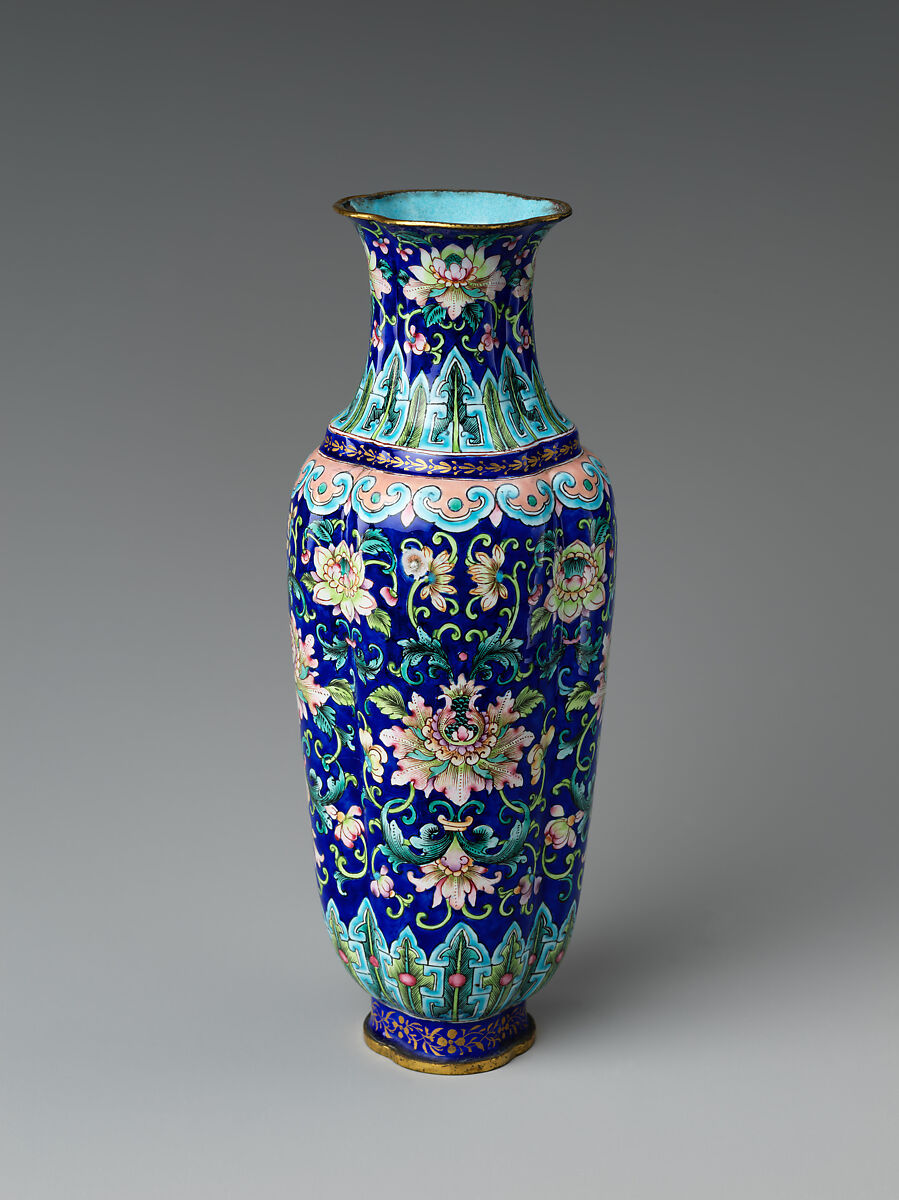 Tool bottle (from incense set), Painted enamel on copper alloy, China