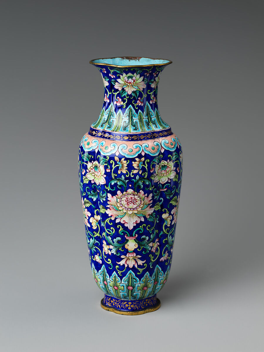 Tool bottle (from incense set), Painted enamel on copper alloy, China 