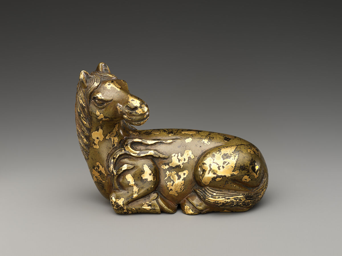 Paperweight in the form of a horse, Bronze with gold splashes, China 