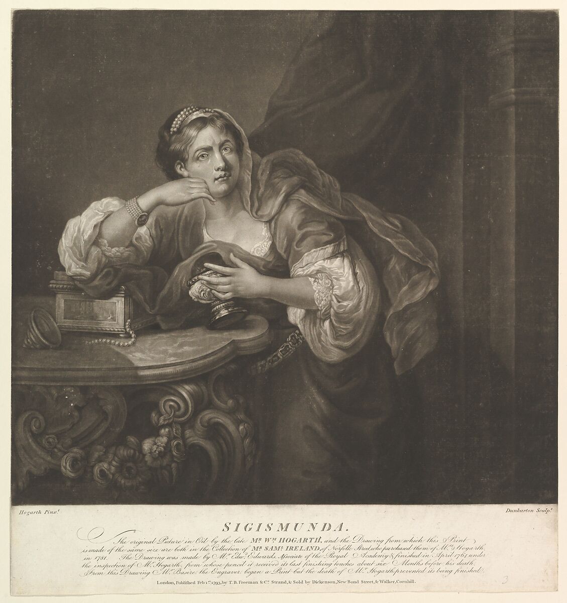 Sigismunda, Robert Dunkarton (British, London 1744–1811), Mezzotint; third state 