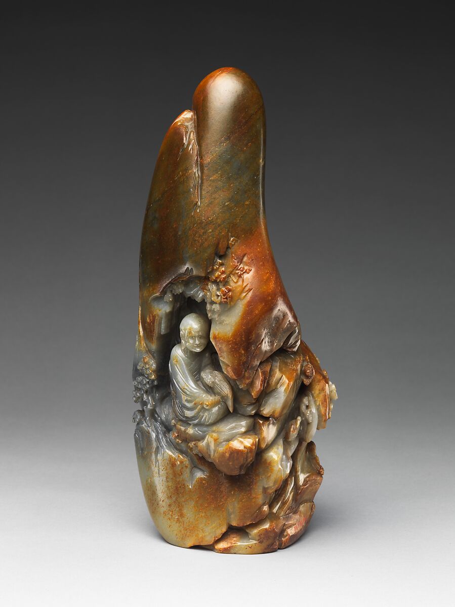 Seated luohan holding a fan, Jade (nephrite), China 