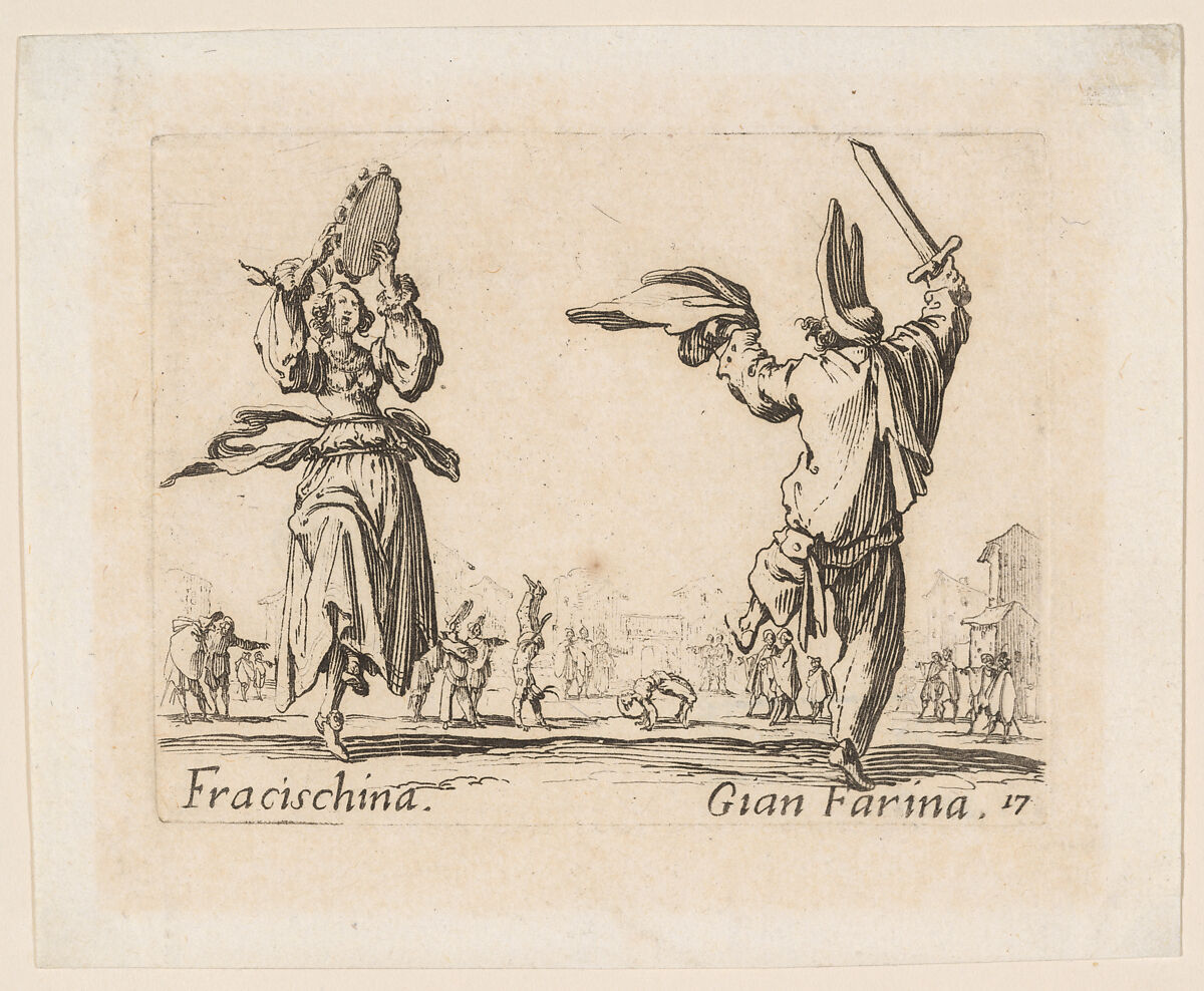 Fracischina and Gian Farina, plate 17 from "Balli di Sfessania" (Dance of Sfessania), Jacques Callot (French, Nancy 1592–1635 Nancy), Etching; second state of two (Lieure) 