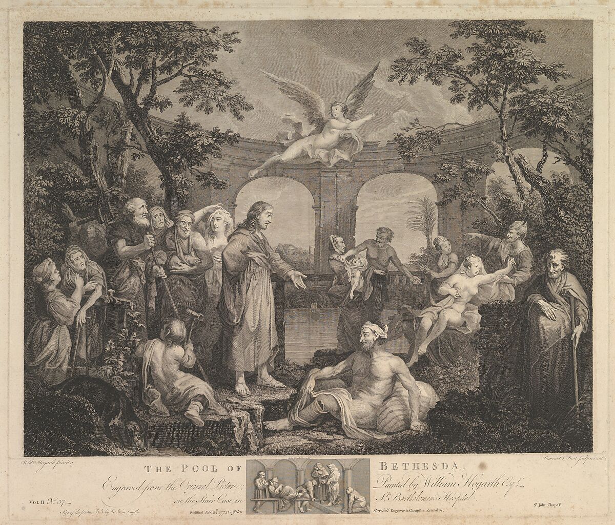 The Pool of Bethesda (St. John, Chapter 5), After William Hogarth (British, London 1697–1764 London), Etching and engraving 