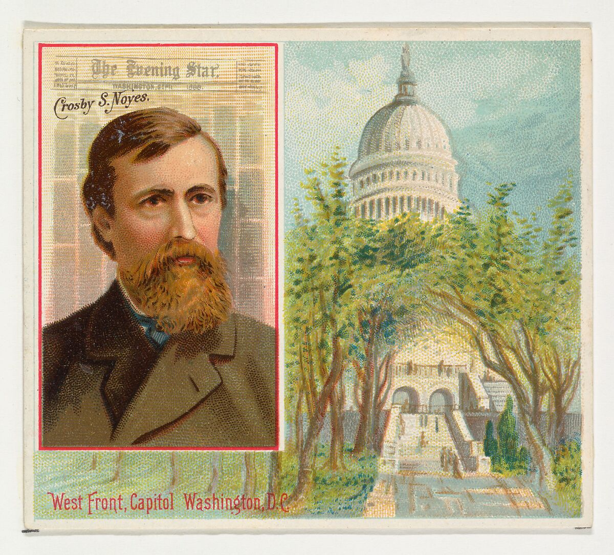 Crosby S. Noyes, The Washington Evening Star, from the American Editors series (N35) for Allen & Ginter Cigarettes, Issued by Allen &amp; Ginter (American, Richmond, Virginia), Commercial color lithograph 