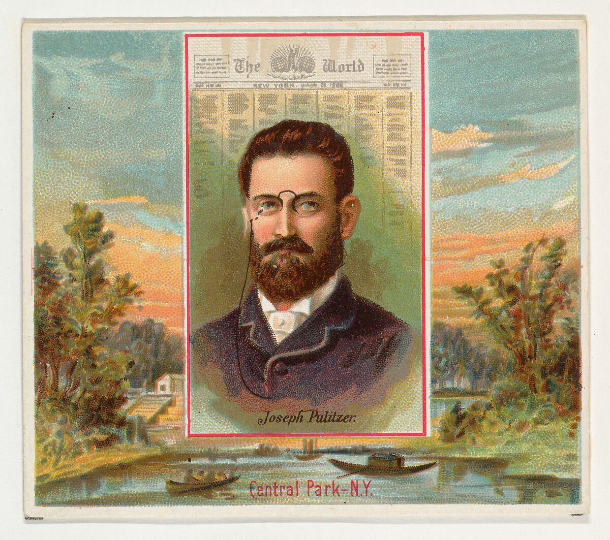 Joseph Pulitzer, The New York World, from the American Editors series (N35) for Allen & Ginter Cigarettes, Issued by Allen &amp; Ginter (American, Richmond, Virginia), Commercial color lithograph 