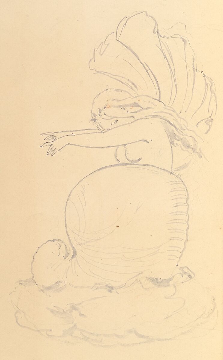 Sketch of a Fairy or Spirit Emerging from a Shell, Alfred Henry Forrester [Alfred Crowquill] (British, London 1804–1872 London), Graphite 