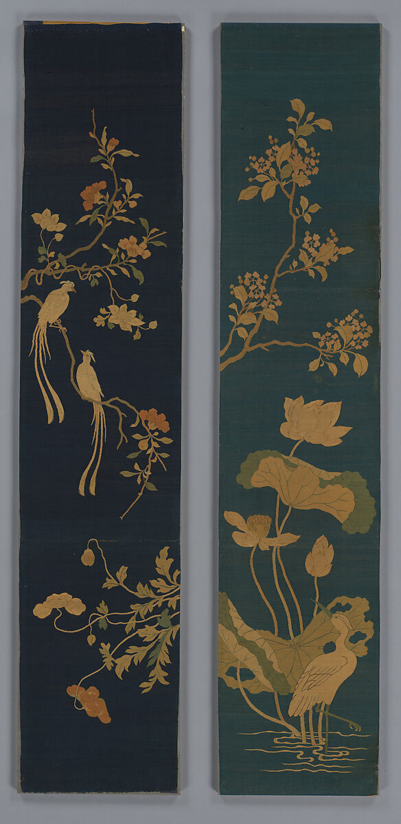 Panel with egret, lotus, and blossoming tree branch, Silk tapestry (kesi), China