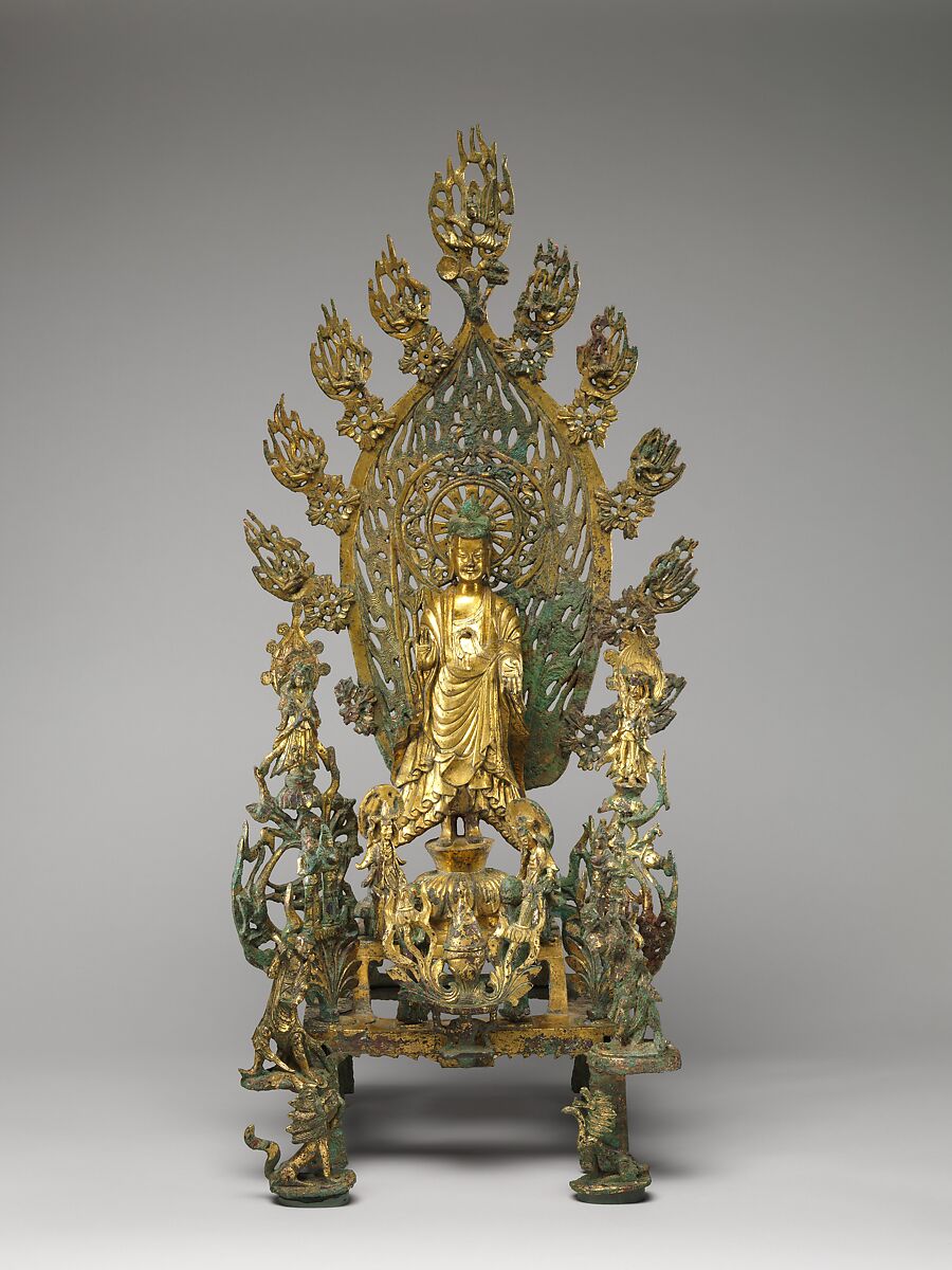 Buddha Maitreya (Mile) Altarpiece, Gilt bronze, China 