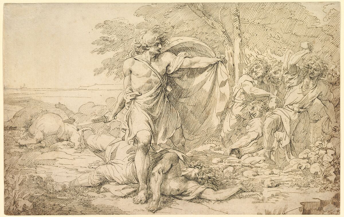 Classical Subject of Fighting, John Hamilton Mortimer (British, Eastbourne 1740–1779 London), Pen and black and brown ink, traces of black chalk 