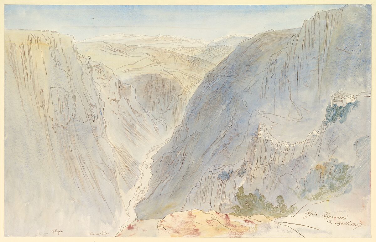 Agia Paraskevi, Epirus, Greece, Edward Lear (British, London 1812–1888 San Remo), Graphite, pen and brown ink and watercolor 