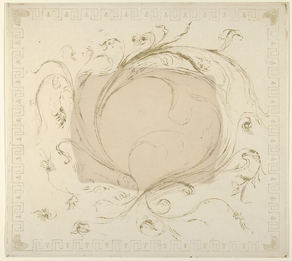 Scarab, Grecian Key and Fly Pattern Mount, Théodore Roussel (French, Lorient, Brittany 1847–1926 St. Leonards-on-Sea, Sussex), Drypoint, aquatint, softground, lavis 