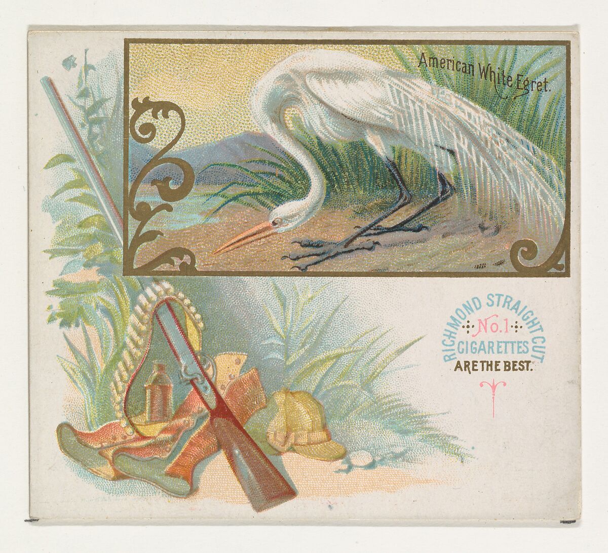 American White Egret, from the Game Birds series (N40) for Allen & Ginter Cigarettes, Issued by Allen &amp; Ginter (American, Richmond, Virginia), Commercial color lithograph 