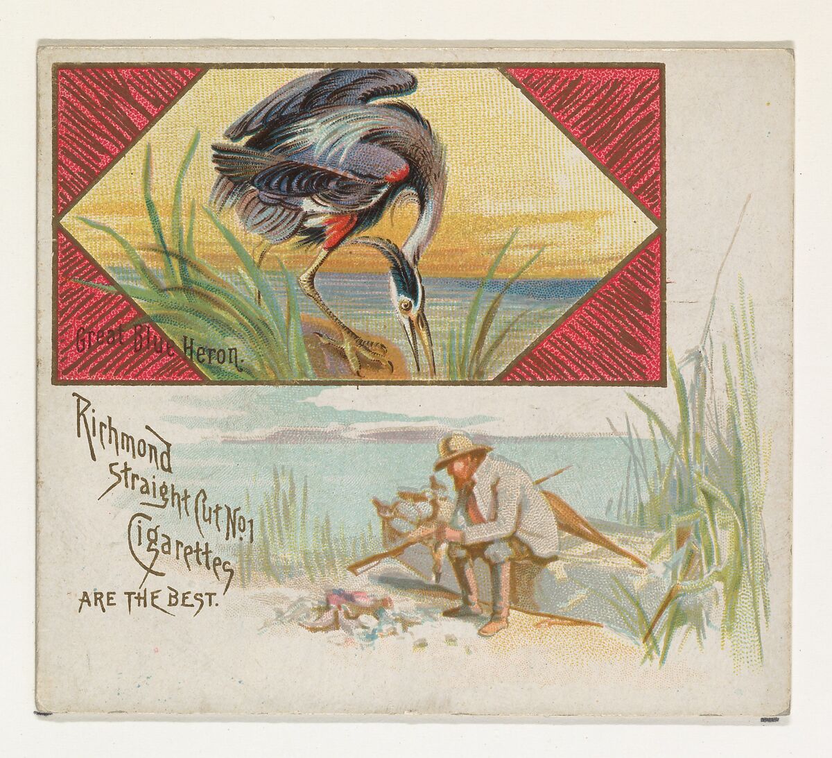 Great Blue Heron, from the Game Birds series (N40) for Allen & Ginter Cigarettes, Issued by Allen &amp; Ginter (American, Richmond, Virginia), Commercial color lithograph 