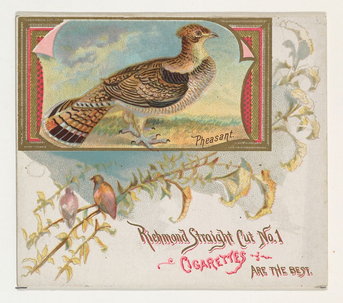 Pheasant, from the Game Birds series (N40) for Allen & Ginter Cigarettes, Issued by Allen &amp; Ginter (American, Richmond, Virginia), Commercial color lithograph 