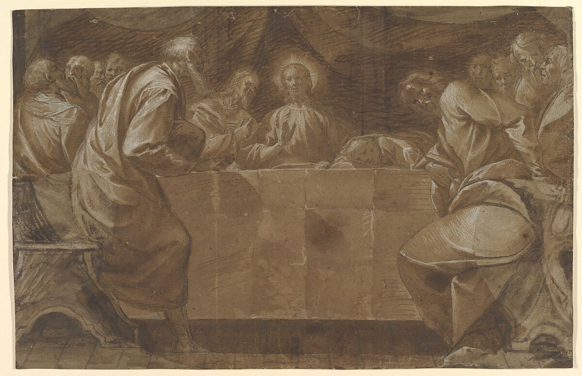 The Last Supper, Morazzone (Pier Francesco Mazzucchelli) (Italian, Morazzone 1573–?1626 Piacenza), Pen and brown ink, brush and brown wash, highlighted with white gouache, some black chalk or graphite 