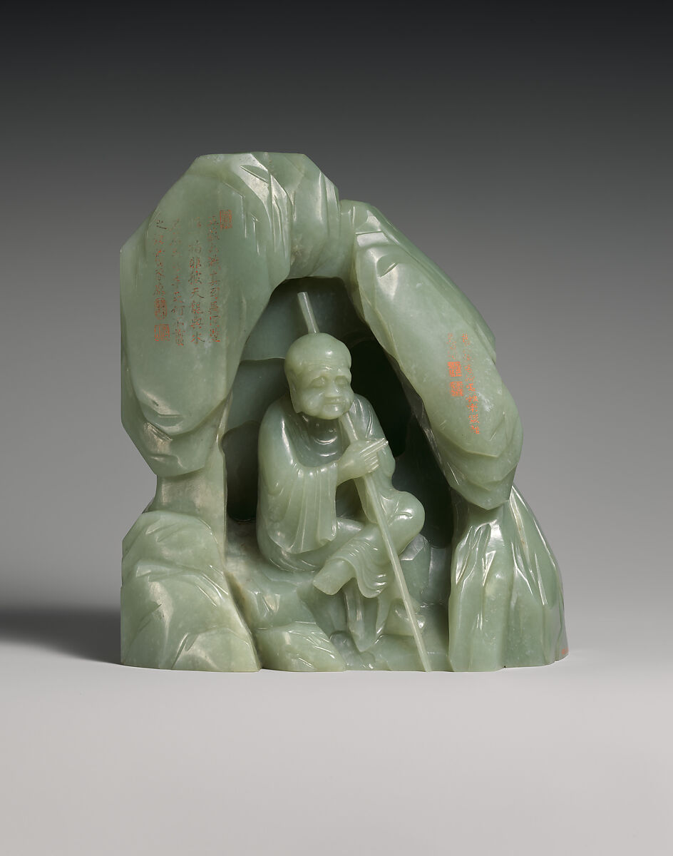 Seated luohan (arhat) in a grotto, Jade (nephrite), China