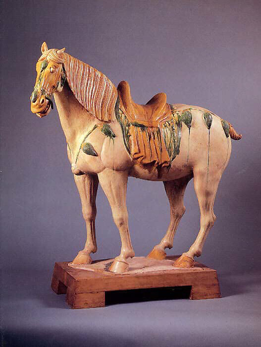 Horse, Earthenware with three-color (sancai) glaze and pigment, China 