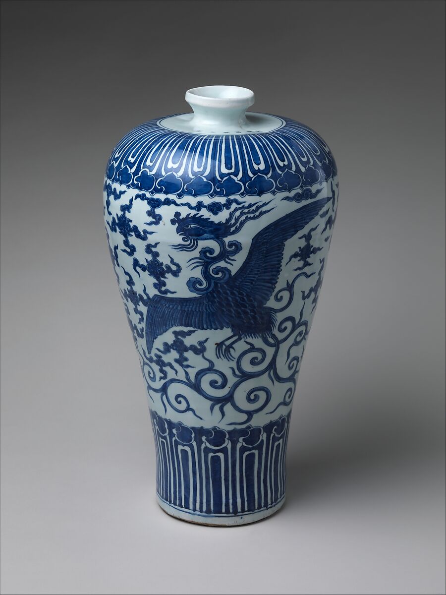 Vase in Meiping Shape with Phoenix, Porcelain painted with cobalt blue under transparent glaze (Jingdezhen ware), China 