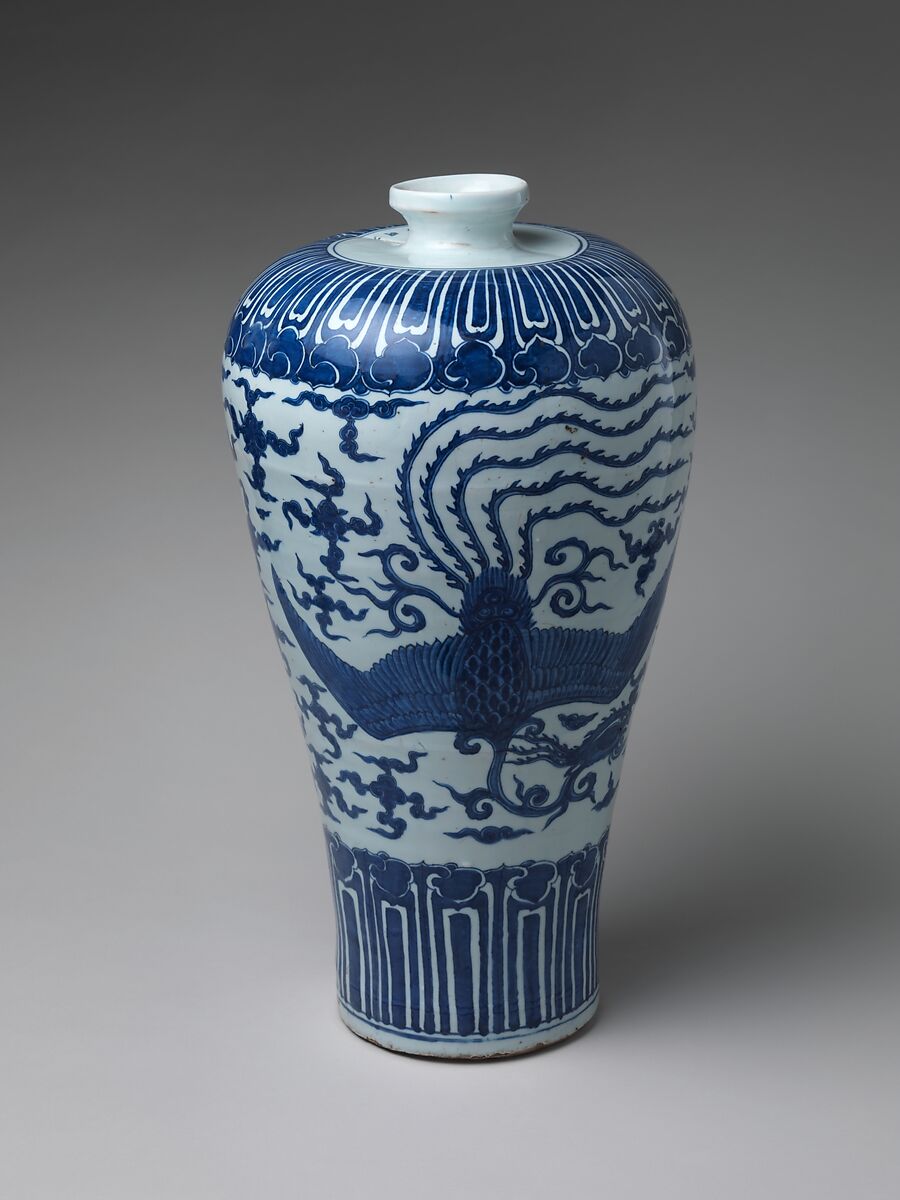 Vase in Meiping Shape with Phoenix, Porcelain painted with cobalt blue under transparent glaze (Jingdezhen ware), China