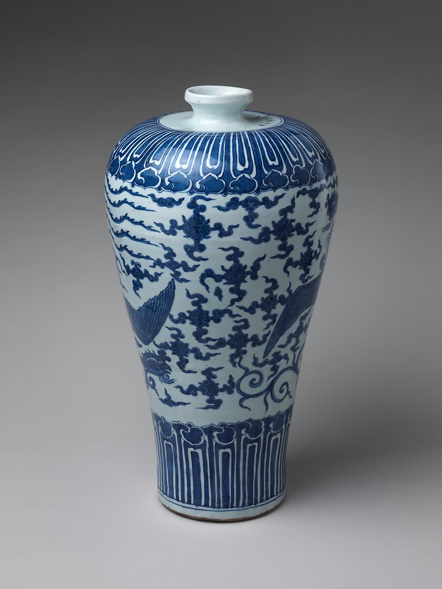 Vase in Meiping Shape with Phoenix, Porcelain painted with cobalt blue under transparent glaze (Jingdezhen ware), China