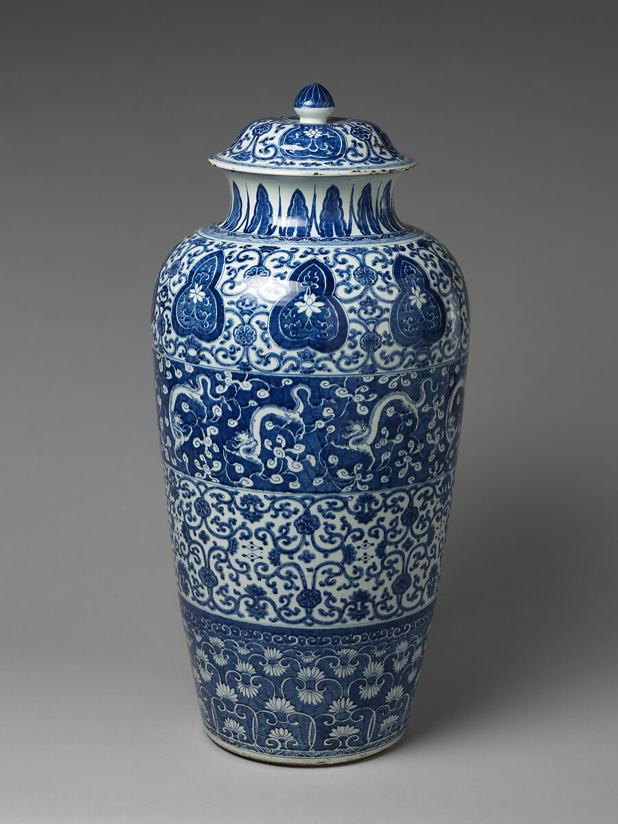 Jar with Dragons and Floral Designs, Porcelain painted with cobalt blue under a transparent glaze (Jingdezhen ware), China