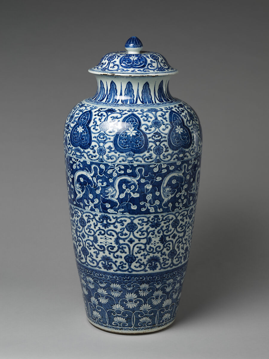 Jar with Dragons and Floral Designs, Porcelain painted with cobalt blue under a transparent glaze (Jingdezhen ware), China