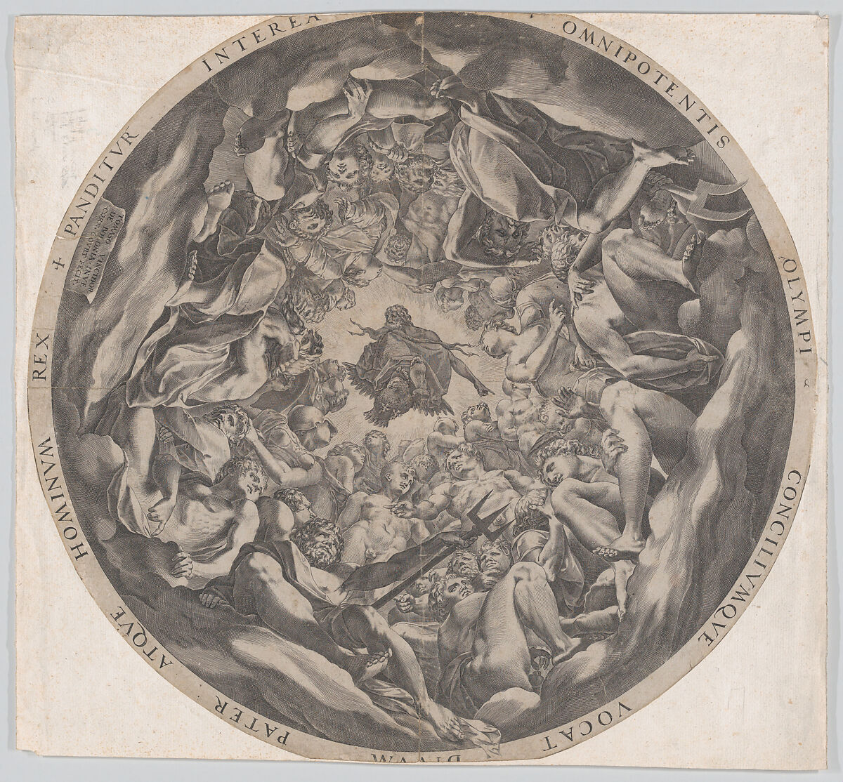 Concourse of the Gods on Mount Olympus, Cornelis Cort (Netherlandish, Hoorn ca. 1533–1578 Rome), Engraving 