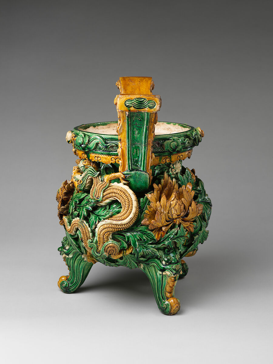 Incense burner, Stoneware with relief decoration under colored glazes, China