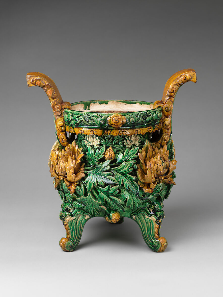 Incense burner, Stoneware with relief decoration under colored glazes, China