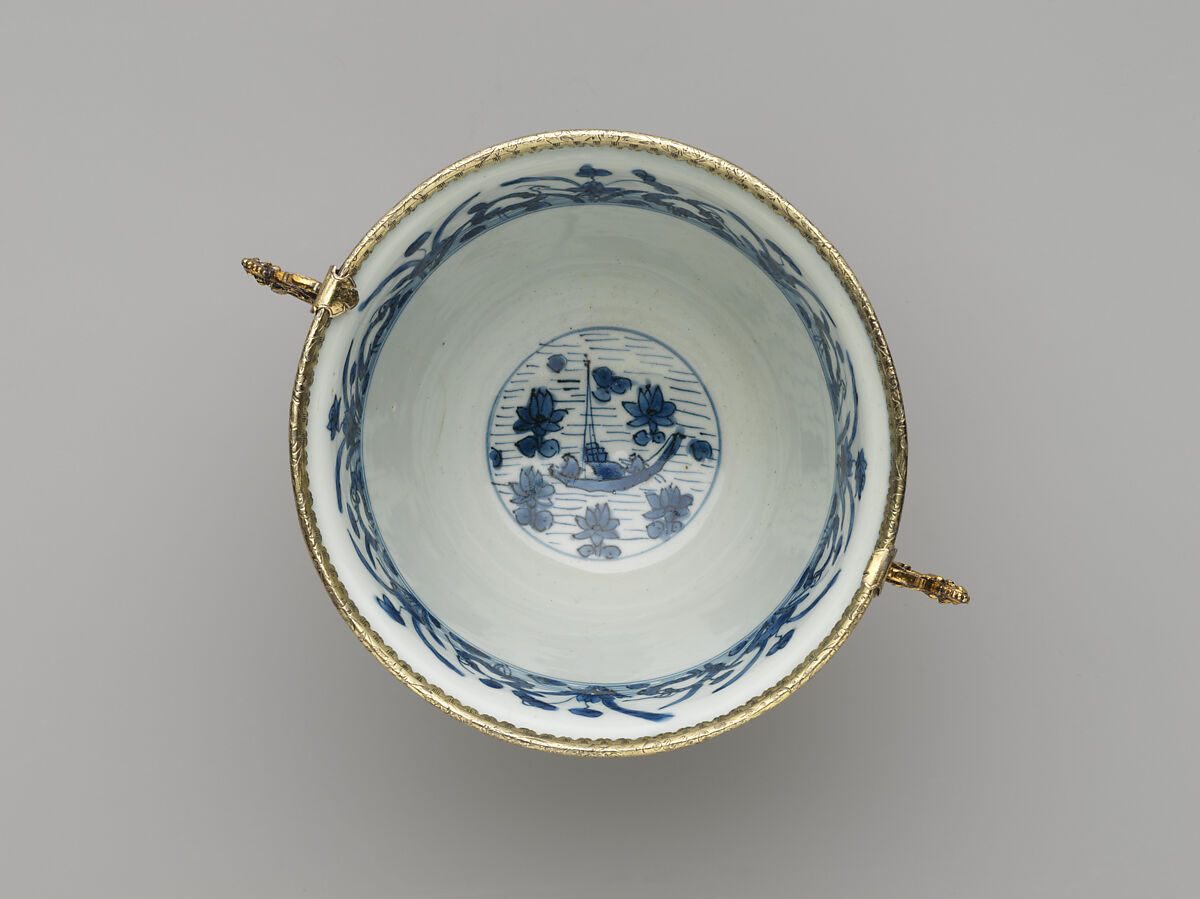 Bowl, Porcelain painted with underglaze blue; gilt silver mounts, probably German, early 17th century, China