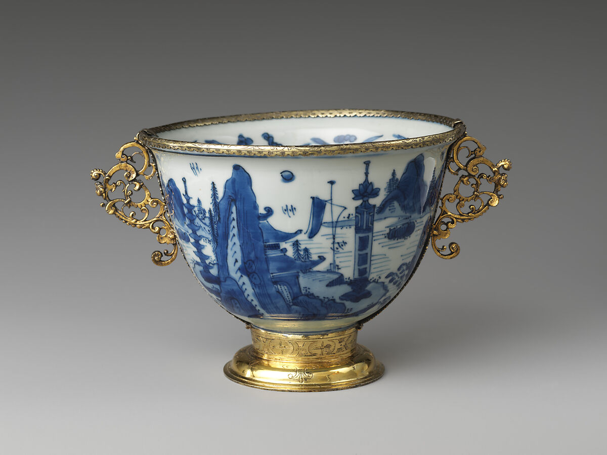 Bowl, Porcelain painted with underglaze blue; gilt silver mounts, probably German, early 17th century, China 