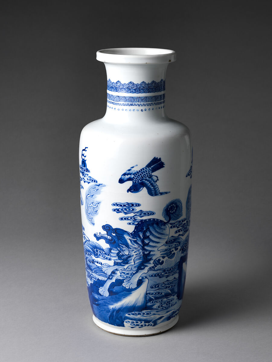 Vase with Mythical Creature Chasing Pearl, Porcelain painted with cobalt blue under transparent glaze (Jingdezhen ware), China 