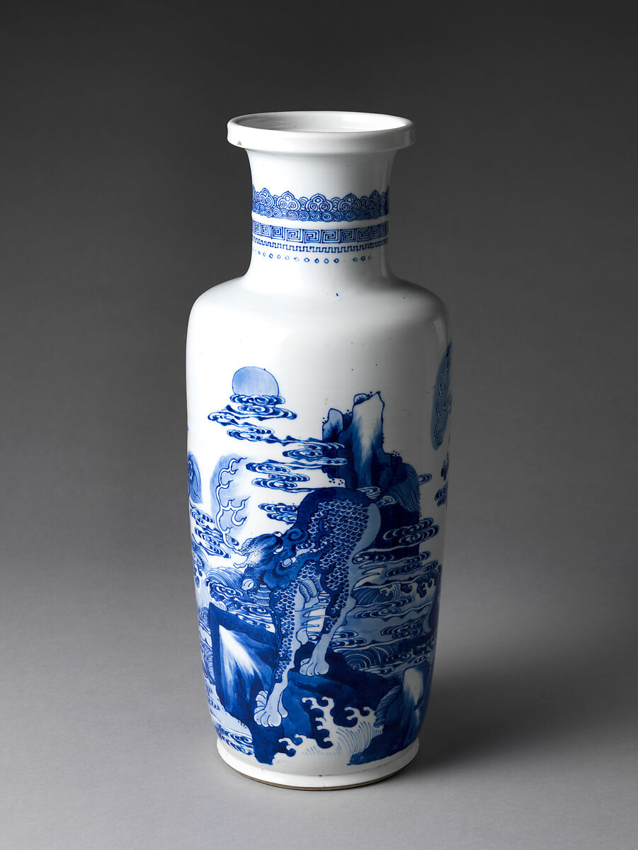 Vase with Mythical Creature Chasing Pearl, Porcelain painted with cobalt blue under transparent glaze (Jingdezhen ware), China