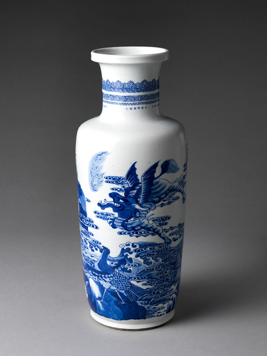 Vase with Mythical Creature Chasing Pearl, Porcelain painted with cobalt blue under transparent glaze (Jingdezhen ware), China