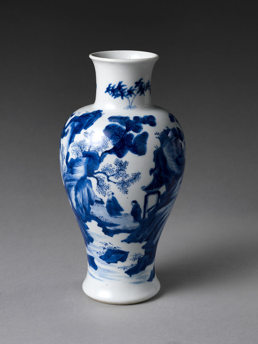 Vase with Scholars in Landscape, Porcelain painted with cobalt blue under transparent glaze (Jingdezhen ware), China 