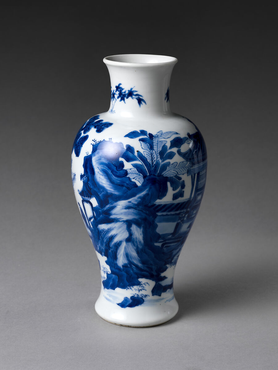 Vase with Scholars in Landscape, Porcelain painted with cobalt blue under transparent glaze (Jingdezhen ware), China