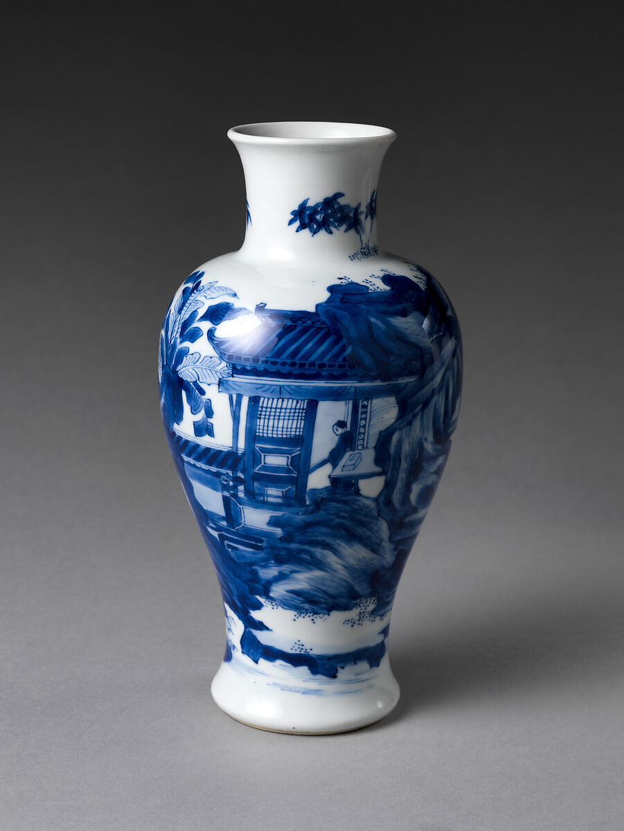 Vase with Scholars in Landscape, Porcelain painted with cobalt blue under transparent glaze (Jingdezhen ware), China