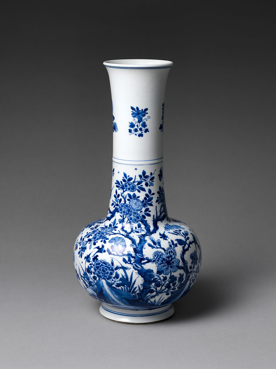Vase with Flowering Plants and Birds, Porcelain painted with cobalt blue under transparent glaze (Jingdezhen ware), China 