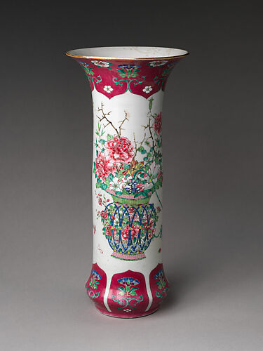 Vase with Basket of Auspicious Flowers

