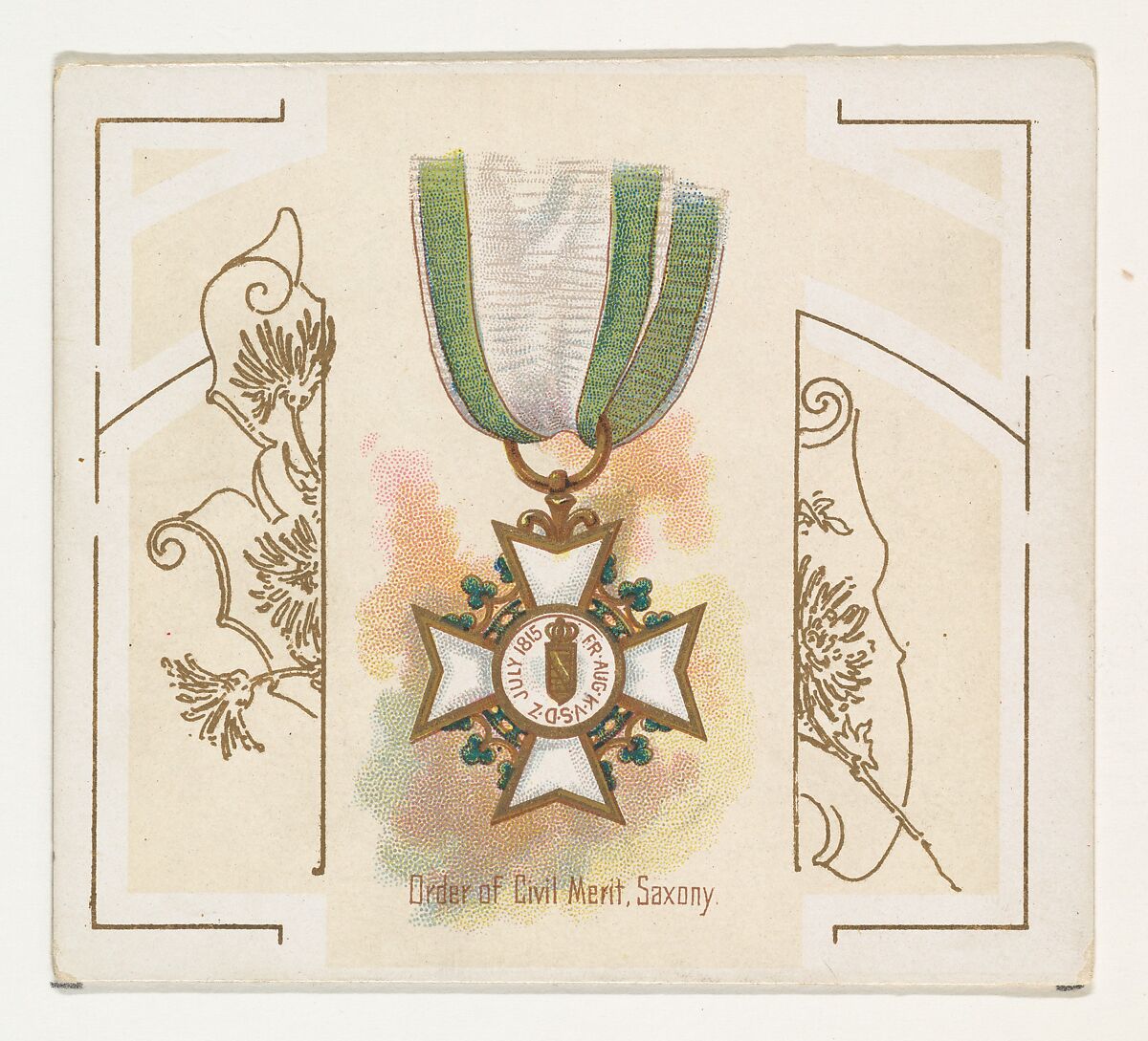 Order of Civil Merit, Saxony, from the World's Decorations series (N44) for Allen & Ginter Cigarettes, Issued by Allen &amp; Ginter (American, Richmond, Virginia), Commercial color lithograph 