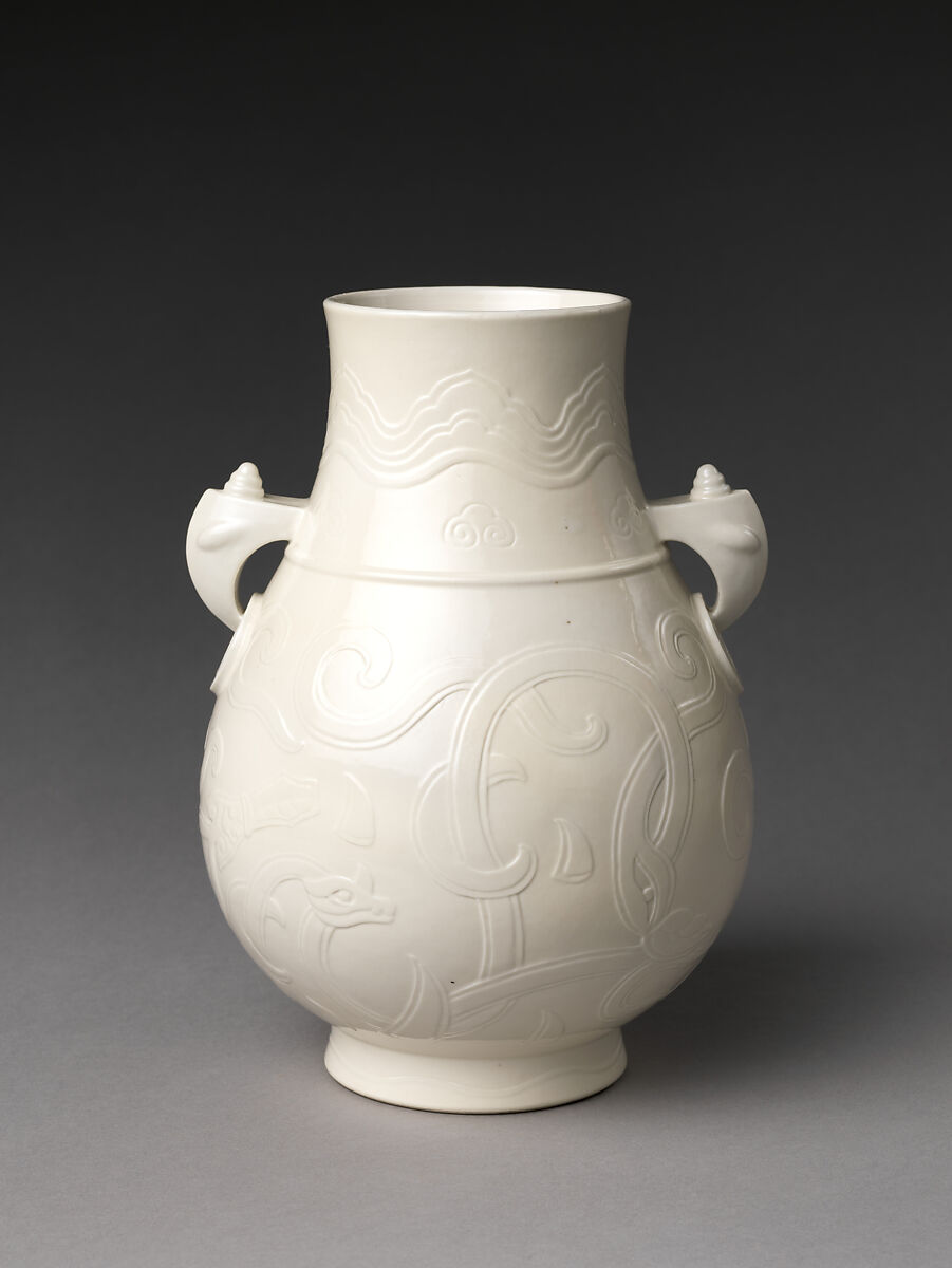 Vase in Shape of Archaic Bronze Vessel, Soft-paste porcelain (Jingdezhen ware), China 