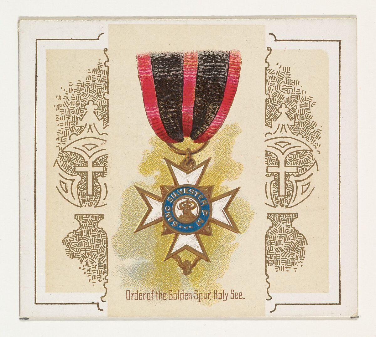 Order of the Golden Spur, Holy See, from the World's Decorations series (N44) for Allen & Ginter Cigarettes, Issued by Allen &amp; Ginter (American, Richmond, Virginia), Commercial color lithograph 