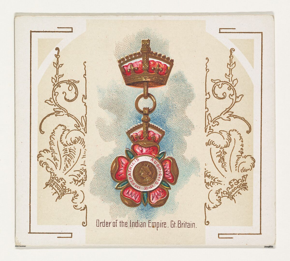Order of the Indian Empire, Great Britain, from the World's Decorations series (N44) for Allen & Ginter Cigarettes, Issued by Allen &amp; Ginter (American, Richmond, Virginia), Commercial color lithograph 