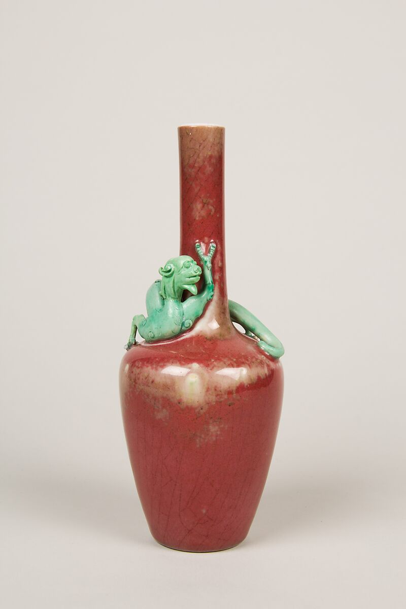 Vase with Coiling Dragon, Porcelain with raised decoration and peach-bloom and green glaze (Jingdezhen ware), China